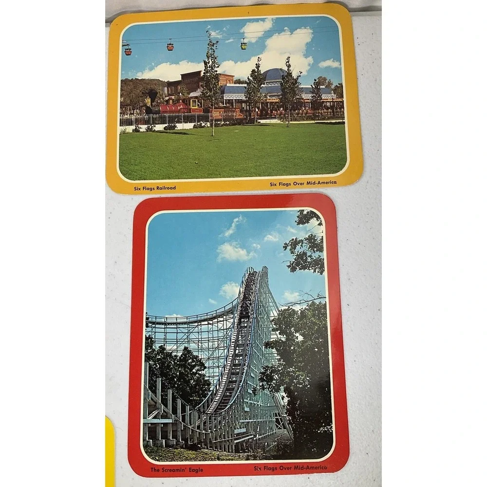 Lot Of 8 Vintage Six Flags Of Mid America Postcards With Six Flags Bag